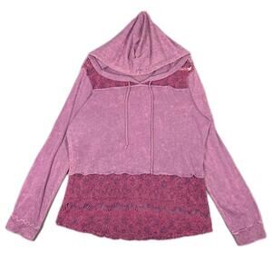 Maurices Womens XXL Purple Lace Hoodie Pullover Long Sleeve Boho Casual